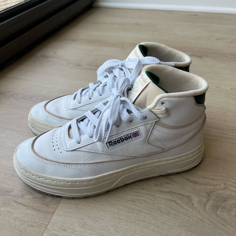 Reebok White and Green High-Top Sneakers